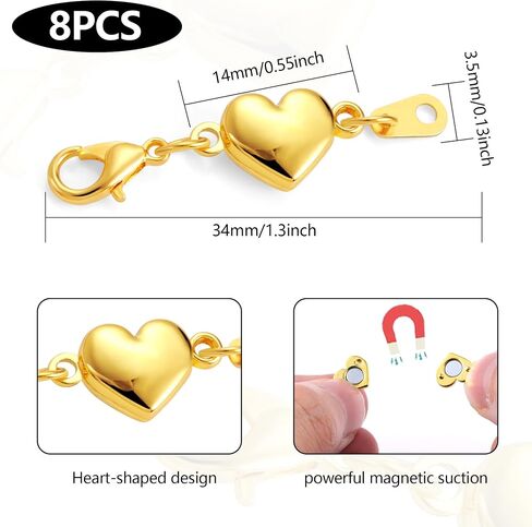 14K Gold Magnetic Necklace Clasps and Closures Magnetic Jewelry Clasps for Necklaces Bracelet Gold Magnetic Bracelet Clasps and Closures Necklace Extendrs Gold（8 PCS） in Saudi Arabia