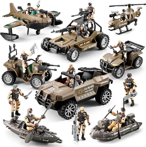 58-in-1 Army Men Toys for Boys 4-7 6-8 8-12, Military Truck/Helicopter/Kayak Boat/Motorcycle/ Army Men Action Figures/Weapon Gears, Army Toys for Boys Kids Birthday Gifts Party Favors in Saudi Arabia