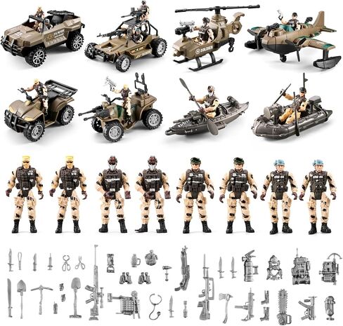 58-in-1 Army Men Toys for Boys 4-7 6-8 8-12, Military Truck/Helicopter/Kayak Boat/Motorcycle/ Army Men Action Figures/Weapon Gears, Army Toys for Boys Kids Birthday Gifts Party Favors in Saudi Arabia