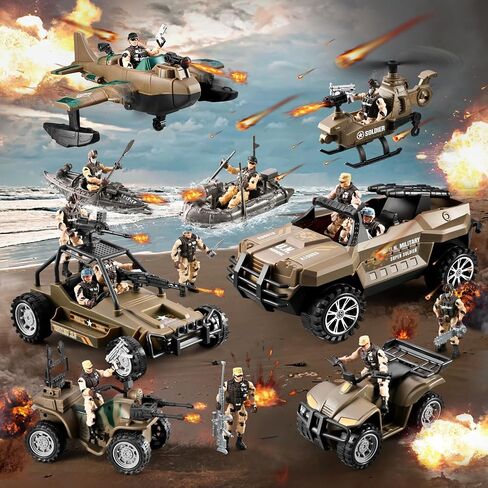 58-in-1 Army Men Toys for Boys 4-7 6-8 8-12, Military Truck/Helicopter/Kayak Boat/Motorcycle/ Army Men Action Figures/Weapon Gears, Army Toys for Boys Kids Birthday Gifts Party Favors in Saudi Arabia