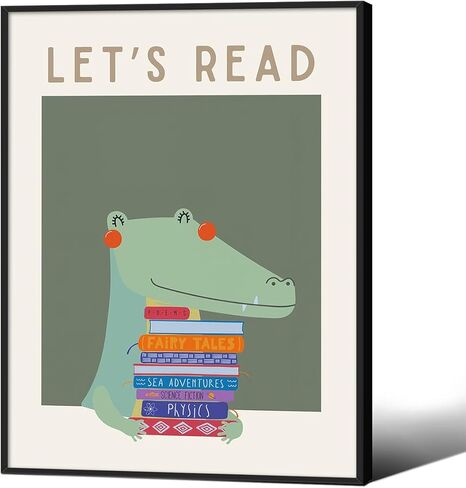 Educational Posters for Toddlers 1-3 Cute Crocodile Animal Reading Poster Let's Read Canvas Wall Art Green Kids Room Nursery Classroom Wall Decor 12x16 inch Unframed in Saudi Arabia