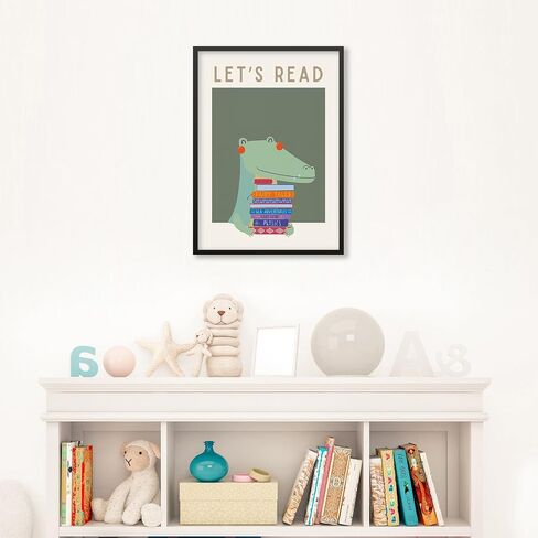 Educational Posters for Toddlers 1-3 Cute Crocodile Animal Reading Poster Let's Read Canvas Wall Art Green Kids Room Nursery Classroom Wall Decor 12x16 inch Unframed in Saudi Arabia