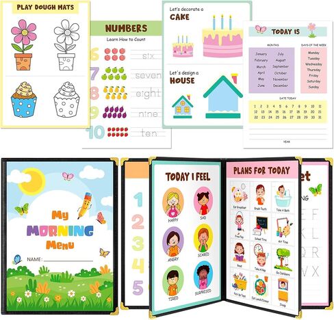 Fuyoooo Homeschool Preschool My Morning Menu Book Kit, Includes 16 Educational Posters and 2 Morning Menu Covers for Toddlers Learning Activities, Kids Operation Christmas Items Gifts(Rainbow Color) in Saudi Arabia