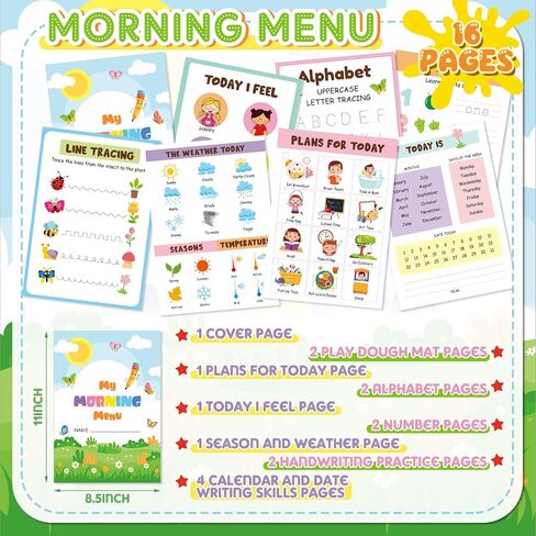 Fuyoooo Homeschool Preschool My Morning Menu Book Kit, Includes 16 Educational Posters and 2 Morning Menu Covers for Toddlers Learning Activities, Kids Operation Christmas Items Gifts(Rainbow Color) in Saudi Arabia