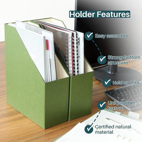 Magazine Holder - File Holder and Desk Organizer, Paperboard Book Organizer and Storage Box for Documents, Magazine Holder Rack for Classroom, Home, and Office (Leaf Green, 2-Pack) in Saudi Arabia