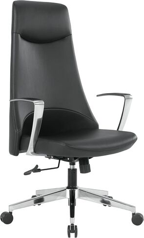 Office Star Antimicrobial Vinyl Adjustable High Back Office Desk Chair with Fixed Padded Aluminum Arms and Chrome Base, Dillon Black in Kuwait
