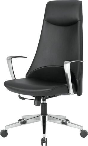 Office Star Antimicrobial Vinyl Adjustable High Back Office Desk Chair with Fixed Padded Aluminum Arms and Chrome Base, Dillon Black in Kuwait
