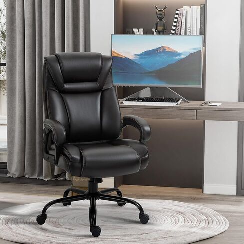 Vinsetto Big and Tall 400lbs Executive Office Chair with Wide Seat, Computer Desk Chair with High Back PU Leather Ergonomic Upholstery, Adjustable Height and Swivel Wheels, White in Saudi Arabia