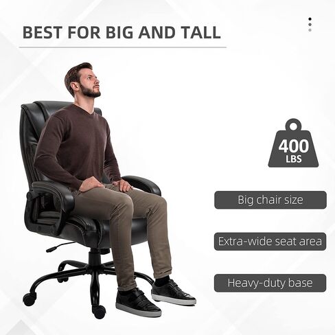 Vinsetto Big and Tall 400lbs Executive Office Chair with Wide Seat, Computer Desk Chair with High Back PU Leather Ergonomic Upholstery, Adjustable Height and Swivel Wheels, White in Saudi Arabia