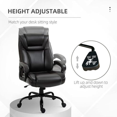 Vinsetto Big and Tall 400lbs Executive Office Chair with Wide Seat, Computer Desk Chair with High Back PU Leather Ergonomic Upholstery, Adjustable Height and Swivel Wheels, White in Saudi Arabia