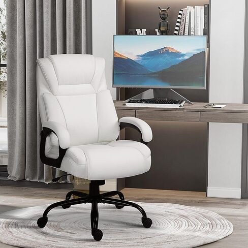 Vinsetto Big and Tall 400lbs Executive Office Chair with Wide Seat, Computer Desk Chair with High Back PU Leather Ergonomic Upholstery, Adjustable Height and Swivel Wheels, White in Saudi Arabia