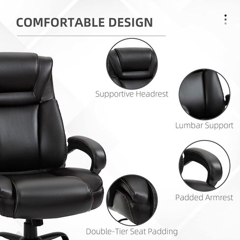 Vinsetto Big and Tall 400lbs Executive Office Chair with Wide Seat, Computer Desk Chair with High Back PU Leather Ergonomic Upholstery, Adjustable Height and Swivel Wheels, White in Saudi Arabia