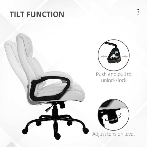 Vinsetto Big and Tall 400lbs Executive Office Chair with Wide Seat, Computer Desk Chair with High Back PU Leather Ergonomic Upholstery, Adjustable Height and Swivel Wheels, White in Saudi Arabia