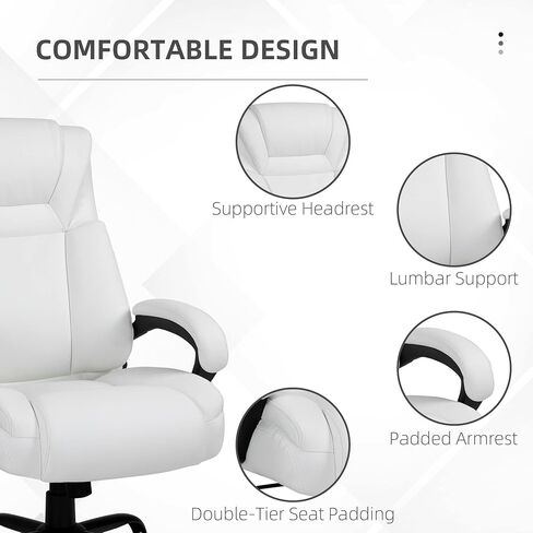 Vinsetto Big and Tall 400lbs Executive Office Chair with Wide Seat, Computer Desk Chair with High Back PU Leather Ergonomic Upholstery, Adjustable Height and Swivel Wheels, White in Saudi Arabia