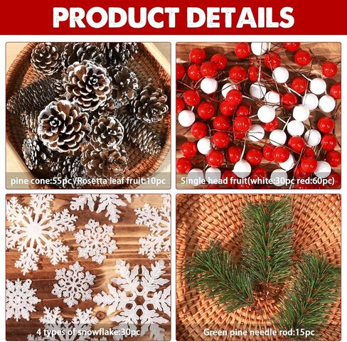 hatisan 115Pcs Christmas Pine Cones Berry Pine Branch Set White Christmas Decorations for DIY Crafts Home Xmas Tree Gift Party Supplies, Assorted Sizes in Saudi Arabia