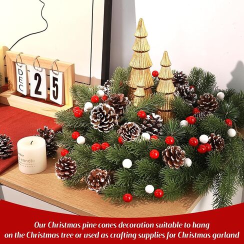 hatisan 115Pcs Christmas Pine Cones Berry Pine Branch Set White Christmas Decorations for DIY Crafts Home Xmas Tree Gift Party Supplies, Assorted Sizes in Saudi Arabia