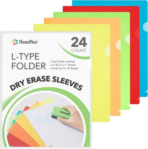 Letter Sized Poly Sleeves - 24 Pack, 6 Assorted Colors, Heavyweight for Sheets 8.5"x11", Project Pockets, Plastic Sleeves for documents Folders with L-Type, Page Protectors, Acid-Free in Saudi Arabia