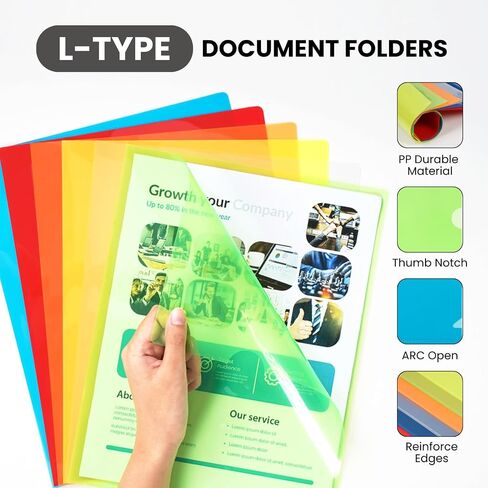 Letter Sized Poly Sleeves - 24 Pack, 6 Assorted Colors, Heavyweight for Sheets 8.5"x11", Project Pockets, Plastic Sleeves for documents Folders with L-Type, Page Protectors, Acid-Free in Saudi Arabia