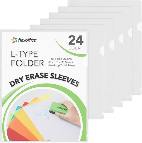 Letter Sized Poly Sleeves - 24 Pack, 6 Assorted Colors, Heavyweight for Sheets 8.5"x11", Project Pockets, Plastic Sleeves for documents Folders with L-Type, Page Protectors, Acid-Free in Saudi Arabia