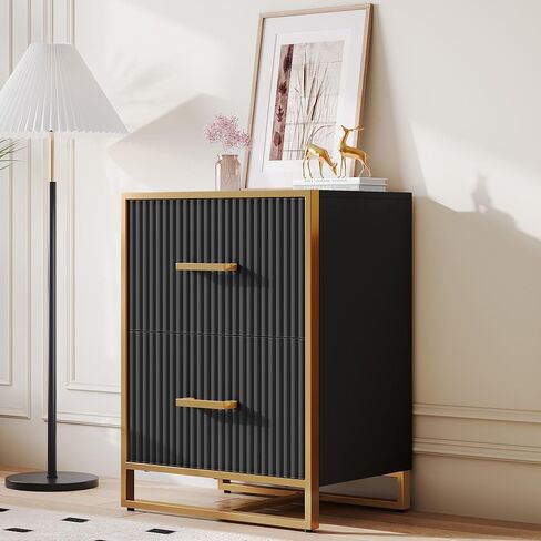 DWVO 28 Deep 2-Drawer File Cabinet, Vertical Filing Cabinet with Drawers, Home Office Storage Furniture, Gold and White in Saudi Arabia