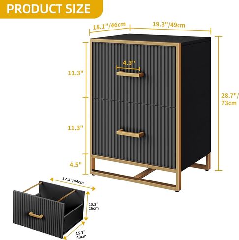 DWVO 28 Deep 2-Drawer File Cabinet, Vertical Filing Cabinet with Drawers, Home Office Storage Furniture, Gold and White in Saudi Arabia