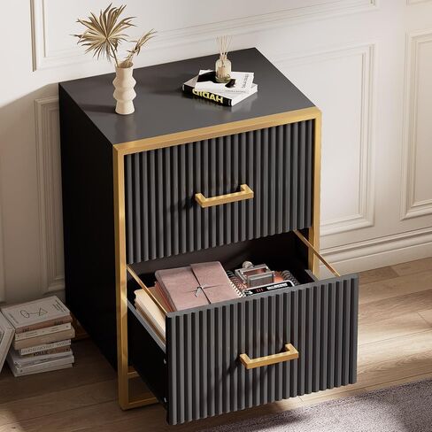 DWVO 28 Deep 2-Drawer File Cabinet, Vertical Filing Cabinet with Drawers, Home Office Storage Furniture, Gold and White in Saudi Arabia