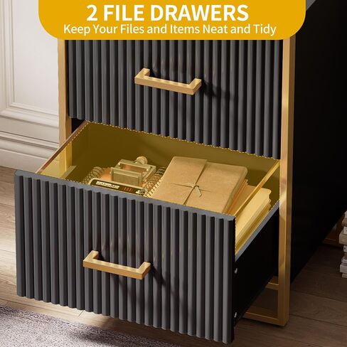 DWVO 28 Deep 2-Drawer File Cabinet, Vertical Filing Cabinet with Drawers, Home Office Storage Furniture, Gold and White in Saudi Arabia