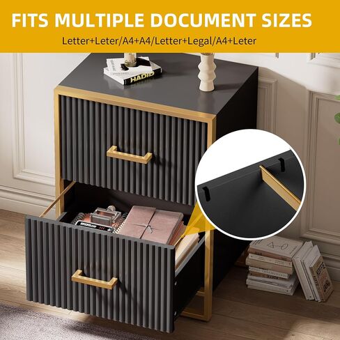 DWVO 28 Deep 2-Drawer File Cabinet, Vertical Filing Cabinet with Drawers, Home Office Storage Furniture, Gold and White in Saudi Arabia