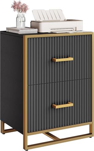 DWVO 28 Deep 2-Drawer File Cabinet, Vertical Filing Cabinet with Drawers, Home Office Storage Furniture, Gold and White in Saudi Arabia