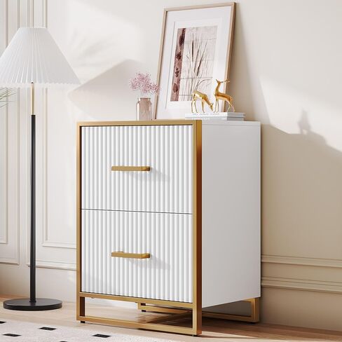 DWVO 28 خزانة ملفات عميقة ذات درجين، خزانة ملفات عمودية مع أدراج، أثاث تخزين المكاتب المنزلية، ذهبي وأبيض in Kuwait