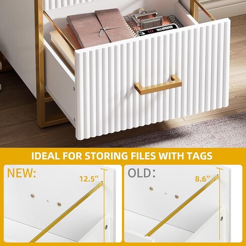 DWVO 28 خزانة ملفات عميقة ذات درجين، خزانة ملفات عمودية مع أدراج، أثاث تخزين المكاتب المنزلية، ذهبي وأبيض in Kuwait