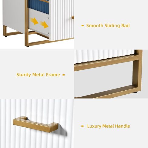 DWVO 28 Deep 2-Drawer File Cabinet, Vertical Filing Cabinet with Drawers, Home Office Storage Furniture, Gold and White in Saudi Arabia