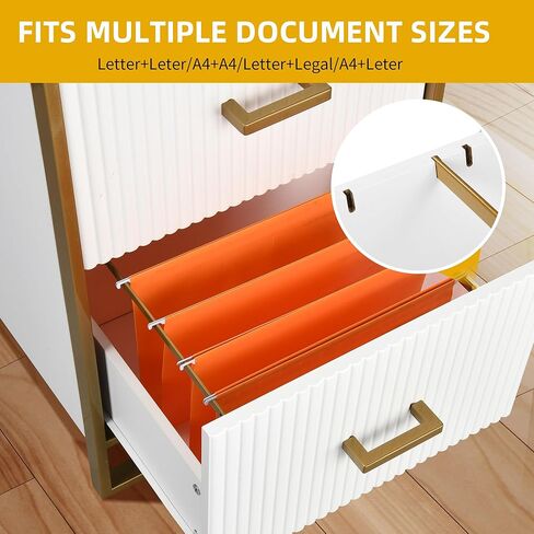 DWVO 28 خزانة ملفات عميقة ذات درجين، خزانة ملفات عمودية مع أدراج، أثاث تخزين المكاتب المنزلية، ذهبي وأبيض in Kuwait