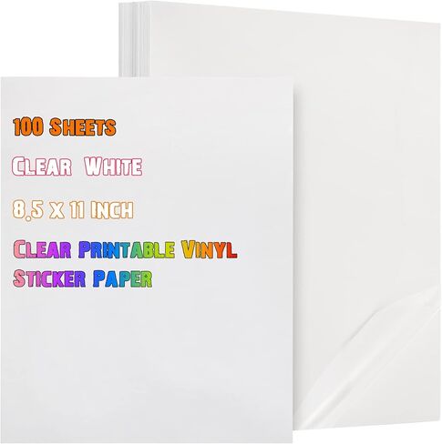 100 ورقة من Riakrum ورق لاصق شفاف قابل للطباعة للطابعة النافثة للحبر مقاس 8.5 × 11 بوصة ورق لاصق شفاف مقاوم للماء بحجم حرف لاصق ملصقات شفافة للطابعة النافثة للحبر تجف بسرعة تحمل الحبر بشكل كبير in Kuwait