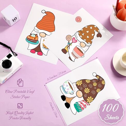 100 ورقة من Riakrum ورق لاصق شفاف قابل للطباعة للطابعة النافثة للحبر مقاس 8.5 × 11 بوصة ورق لاصق شفاف مقاوم للماء بحجم حرف لاصق ملصقات شفافة للطابعة النافثة للحبر تجف بسرعة تحمل الحبر بشكل كبير in Kuwait