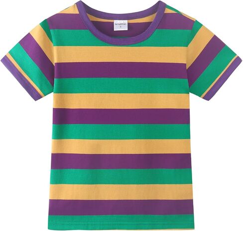 تيشيرتات صيفية للفتيات من Spring&Gege بأكمام قصيرة مخططة بألوان متعددة بلوفر بياقة دائرية عصرية وبلوزة غير رسمية (5-14 سنة) in Kuwait