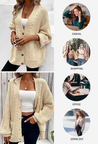 Pink Queen Women's 2024 Fall Winter Long Sleeve Cable Knit Sweater Open Front Cardigans Button Loose Outerwear in Kuwait