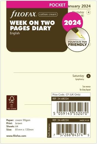 Filofax Pocket week on two pages English 2024 diary - cotton cream in Saudi Arabia