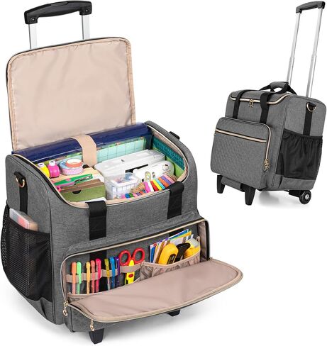 LUXJA Rolling Craft Bag with Pockets for 12 x 12 inch Scrapbook Album and Laptop, Rolling Scrapbook Tote with Detachable Dolly (Patent Pending), Gray in Saudi Arabia