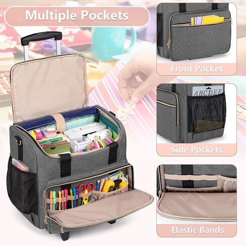 LUXJA Rolling Craft Bag with Pockets for 12 x 12 inch Scrapbook Album and Laptop, Rolling Scrapbook Tote with Detachable Dolly (Patent Pending), Gray in Saudi Arabia