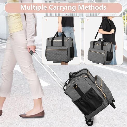 LUXJA Rolling Craft Bag with Pockets for 12 x 12 inch Scrapbook Album and Laptop, Rolling Scrapbook Tote with Detachable Dolly (Patent Pending), Gray in Saudi Arabia