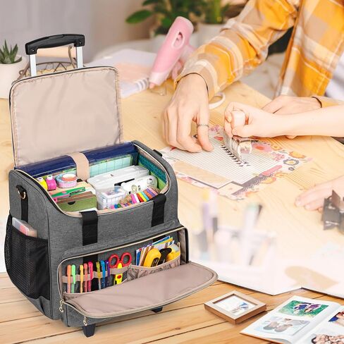 LUXJA Rolling Craft Bag with Pockets for 12 x 12 inch Scrapbook Album and Laptop, Rolling Scrapbook Tote with Detachable Dolly (Patent Pending), Gray in Saudi Arabia
