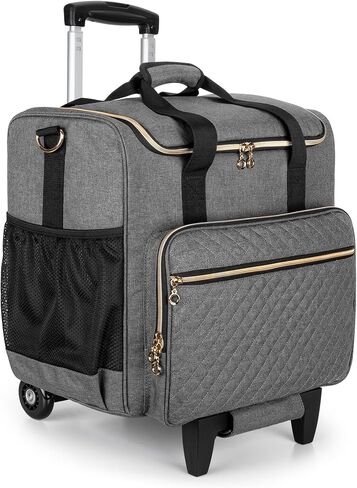 LUXJA Rolling Craft Bag with Pockets for 12 x 12 inch Scrapbook Album and Laptop, Rolling Scrapbook Tote with Detachable Dolly (Patent Pending), Gray in Saudi Arabia