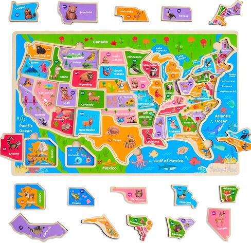 Montessori Mama Wooden USA Map Puzzle and World Continents and Oceans Map Puzzle (World Map Puzzle) in Saudi Arabia