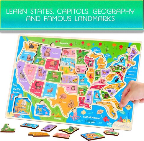 Montessori Mama Wooden USA Map Puzzle and World Continents and Oceans Map Puzzle (World Map Puzzle) in Saudi Arabia