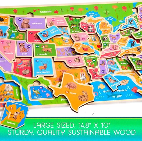 Montessori Mama Wooden USA Map Puzzle and World Continents and Oceans Map Puzzle (World Map Puzzle) in Saudi Arabia