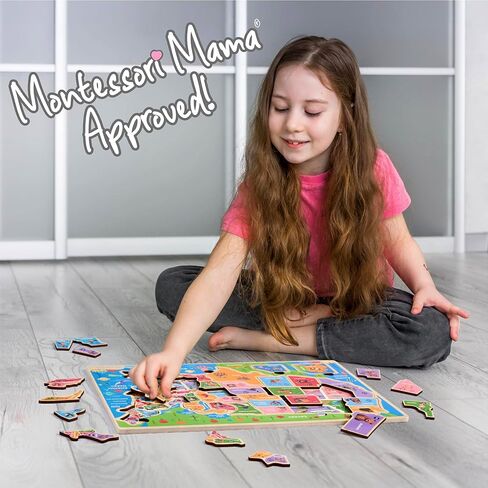Montessori Mama Wooden USA Map Puzzle and World Continents and Oceans Map Puzzle (World Map Puzzle) in Saudi Arabia