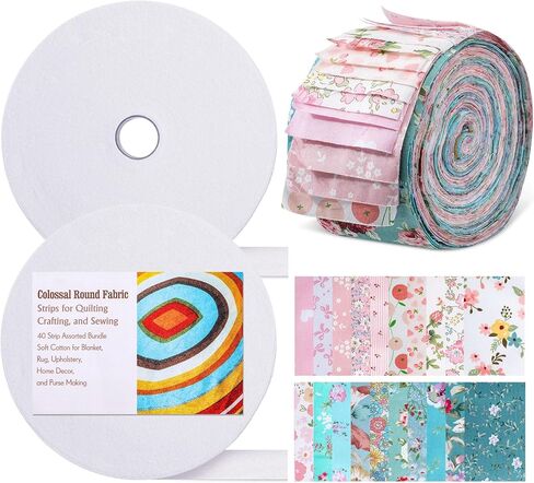 مجموعة سجادة من نسيج الهلام من HunnmingRe تتضمن 40 شريطًا من نسيج الهلام و2 شريط حشو 2 1/4 بوصة × 50 ياردة من القطن المثقوب بالإبرة لخياطة اللحف وصناعة بطانية البساط والحرف اليدوية in Kuwait