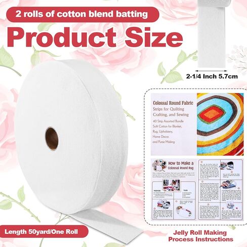 مجموعة سجادة من نسيج الهلام من HunnmingRe تتضمن 40 شريطًا من نسيج الهلام و2 شريط حشو 2 1/4 بوصة × 50 ياردة من القطن المثقوب بالإبرة لخياطة اللحف وصناعة بطانية البساط والحرف اليدوية in Kuwait