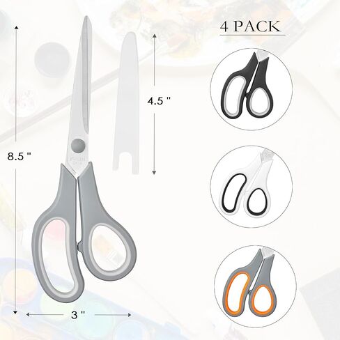 4 Pack Scissors All Purpose for Office, Home, School, and Crafts - 8.5" Heavy Duty Office Scissors With Cover in Saudi Arabia